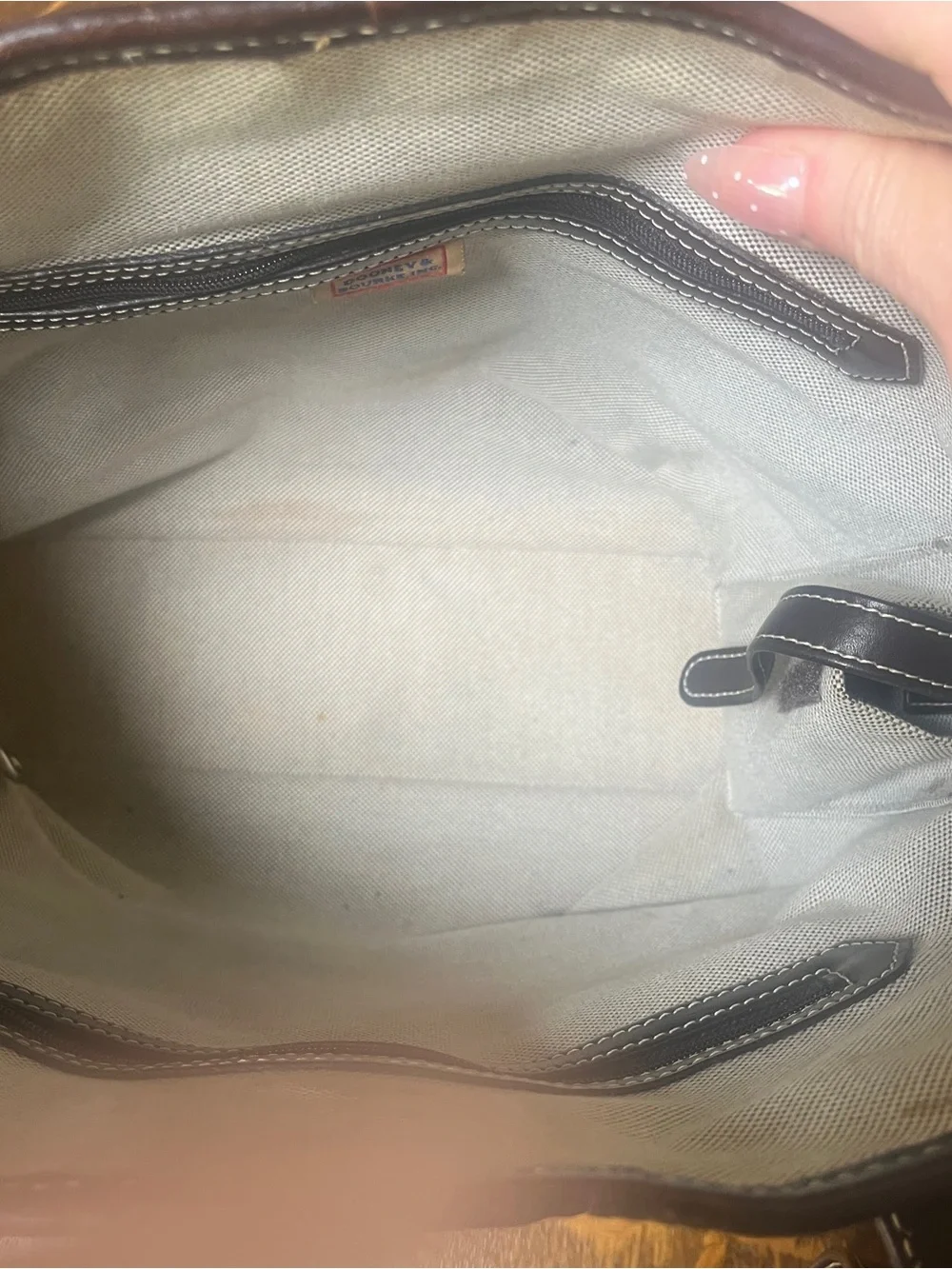 Dooney & Bourke Blue Logo Canvas Tote with Dark Brown Leather Trim Y2K Purse.